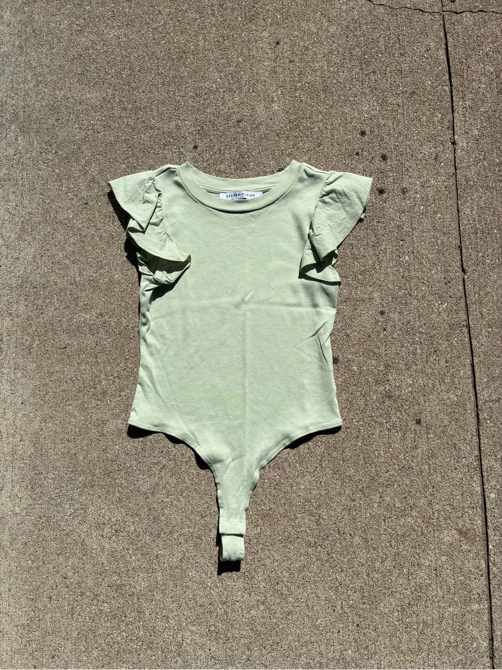 Celebrity Pink Sage Green One-Piece bodysuit with Ruffle Sleeves